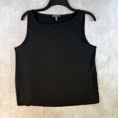 Eileen Fisher Top Medium Black Stretch Jersey Round Neck Viscose Lycra Shell - Image 1 of 4