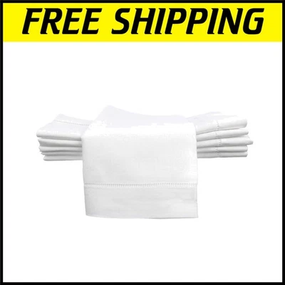 Luxurious 12-Pack 20" White Linen Cotton Blend Napkins with Elegant Hemstitch - Image 1 of 4