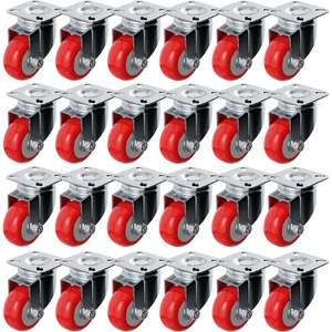 Paquete de 24 ruedas giratorias de 2 pulgadas placa giratoria sobre ruedas de poliuretano rojo PU - Imagen 1 de 6