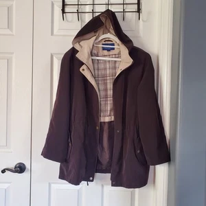 Mackintosh New England Rain Jacket Removable Hood Brown Full Zip + Snap Buttons - Picture 1 of 13