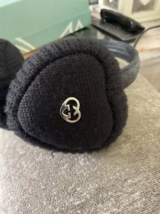 Genuine Gucci Black Wool Heart Kids Earmuffs On GG Embossed Headband - Picture 1 of 9