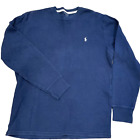Ralph Lauren Polo Shirt Mens Medium Waffle Knit Blue Sleepwear Pony Crew Henley