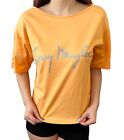 T-Shirt Thierry Mugler Vintage großes Logo #M Top orange silber Baumwolle Rang AB