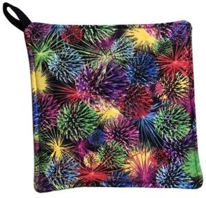 Mardi Gras / Fireworks Reversible Kitchen Pot Holder Black Hot Pad Potholder - Picture 1 of 2