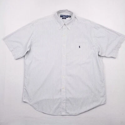 Ralph Lauren Golf Shirt Mens Large White Gray Striped Tilden Button Down SS - Image 1 of 4