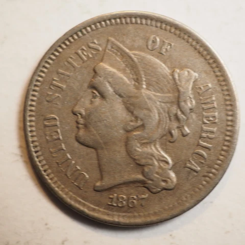 1867 3 CENT NICKEL ***NICE COIN!*** - FREE SHIPPING! A3450 Cover