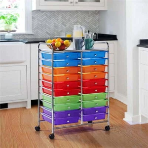 20-Drawer Metal Frame Storage Cart Rolling Bin with Lockable Wheels Multicolor - Picture 1 of 12