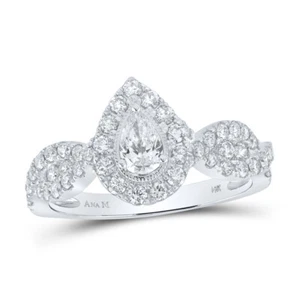 14kt White Gold Pear Diamond Halo Bridal Wedding Engagement Ring 1 Cttw - Picture 1 of 1