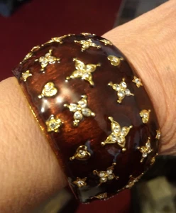 Kenneth J Lane brown enamel Rhinestone Bracelet bangle - Picture 1 of 3