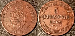 Germany - Saxe-Albertine - Johann - 5 Pfennige 1862 B, Dresden Ttb ! Km# 1218 - Picture 1 of 1