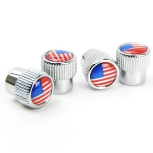 US Flag Tire Valve Stem Caps BMW Universal Cars, 4 Pcs Silver - Picture 1 of 1