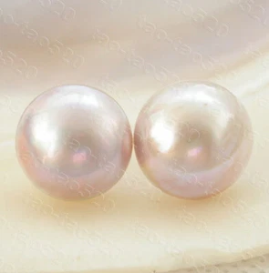 AAA Natur 14mm Echt Lila Champagner Südsee Mabe Perlen Ohrringe 14K Ohrstecker - Bild 1 von 2