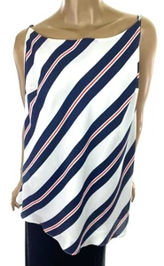 Madison Curvy Top Blouse Sz 1X White/Black/Red Diagonal Stripes Spaghetti Straps - Picture 1 of 5