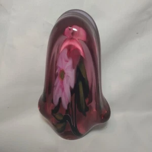 CHARLES LOTTON TITLED "FLORAL" STRETCHED GLASS ROSE COLORED 1983 - Picture 1 of 9