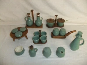Denby Bourne - Manor Green - vintage cruet set oil vinegar salt egg cup - 6D2A - Picture 1 of 38