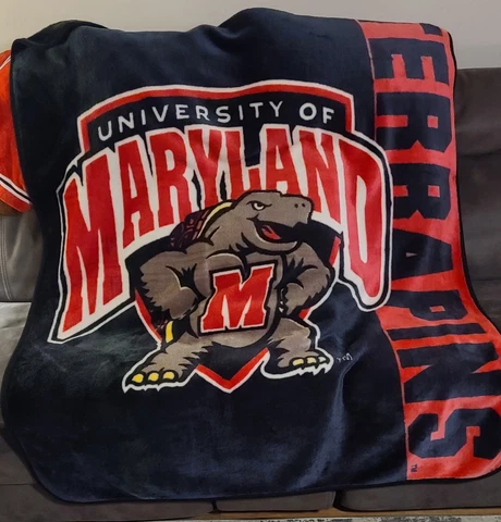 Maryland Terrapins NCAA Northwest Plush Raschel Throw 50"x 60" Black/Red Blanket Cover