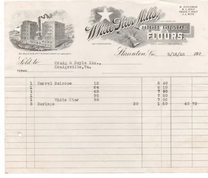 1928 Graphic Billhead White Star Mills Flour Staunton VA - Picture 1 of 1