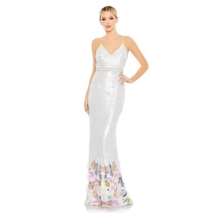 Neu mit Etikett Mac Duggal Paillettenkleid mit Blumensaum 93617 Größe 8 - Bild 1 von 15