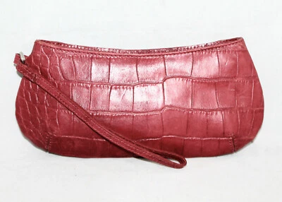 MAURIZIO TAIUTI Red Croco Embossed Leather Wristlet Clutch Purse - Image 1 of 4