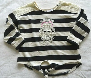 Heart N Crush Girls 3/4 Sleeve Shirt Lace & Owl Detail Blk Cream Stripe Sm #8613 - Picture 1 of 4
