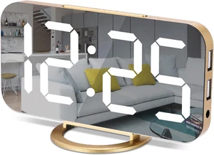 Digital Alarm Clock,7 in LED Mirrored Clocks Large Display,With 2 USB Charger Po - Picture 1 of 9