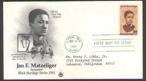 US. 2567. 29c. Jan E. Matzeliger (1852-89) Inventor. ArtCraft FDC. 1991 -1 - Picture 1 of 1