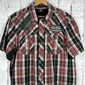 Harley Davidson Motorrad Shirt XL Patch & Grafikdruck Snap Down einmal getragen W7 - Bild 1 von 12