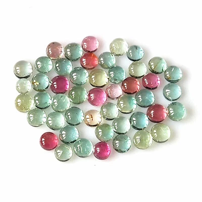 Multi Color Tourmaline Cabochon 2.5 mm Round Cut Natural Gemstone 50 Pieces Lot - Image 1 of 4