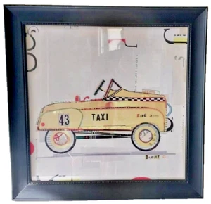 Danny O Retro Taxi Faire Yellow Car Framed Contemporary Art 21.5" x 21.5" - Picture 1 of 5