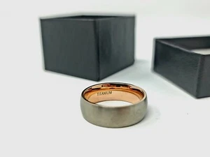 Titanium Brushed 2-Tone Band Ring Gold-Rose Gold toned size 12 - Picture 1 of 8