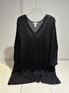 Avenue Women's Black Vneck Lace Knit Sweater Size 26/28 - Picture 1 of 4