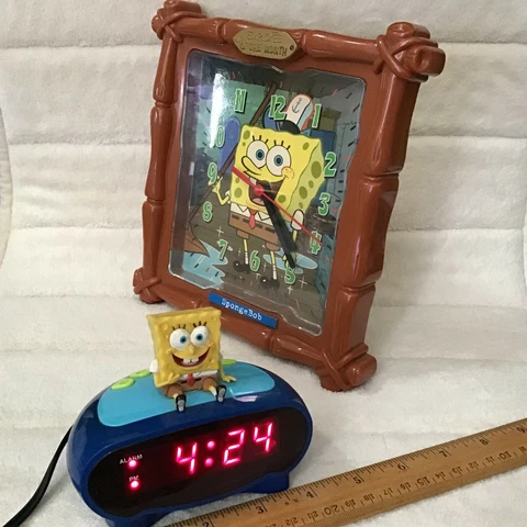 Clocks - 2 Spongebob Battery Operated Wall and LED Electric Alarm Clock - TESTED Cover