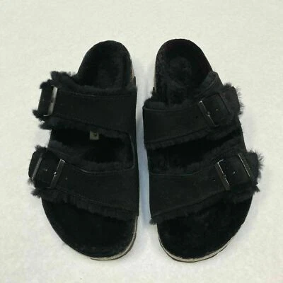New w/o Box Birkenstock Arizona Fur Shearling Black Regular - Select Size - Image 1 of 4