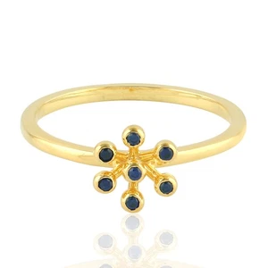 Round Cut Blue Sapphire Band Ring 14k Yellow Gold Fine Jewelry Handmade Vintage - Picture 1 of 6