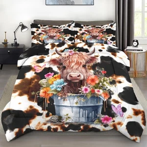 Juego de edredón tamaño king, becerro vaca Highland 3 piezas ropa de cama suave para niños y anuncios... - Imagen 1 de 7