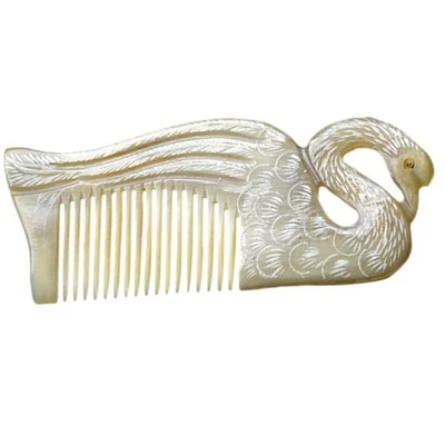 Wide Tooth Hair Comb Natural Ox Horn Anti Static Swan 16X8X2cm  - Image 1 of 4