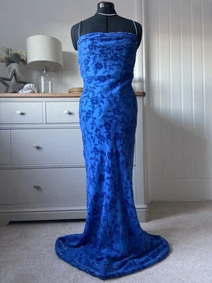 Monsoon Stunning Y2K Vintage Silk Blend Dress Electric Blue Velour Floral Sz 10 - Image 1 of 4