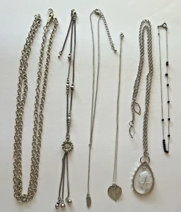 Vintage Lot of 6 Silver Tone Fashion Costume Necklaces - Picture 1 of 15