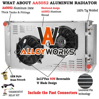 3 Row Radiator Shroud Fan For 1994-2000 1995 Chevrolet C1500 C2500 C3500 V8 6.5L Foto 1 de 4