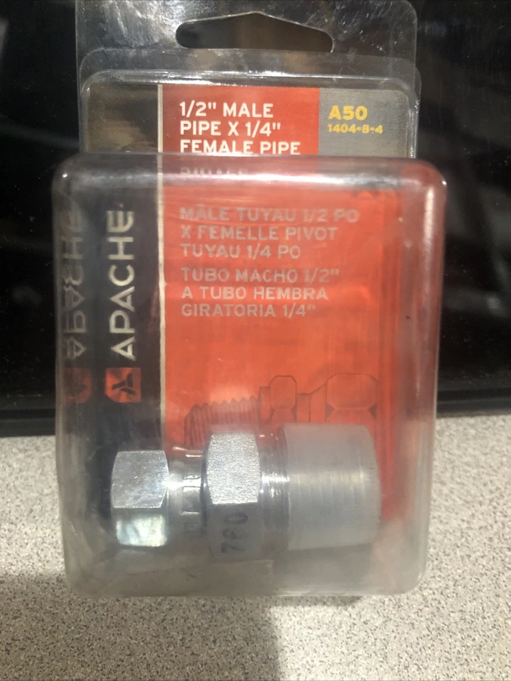 Adaptador hidráulico de acero Apache 39004325 1/2 tubo macho x 1/4 tubo hembra giratorio Foto 1 de 1