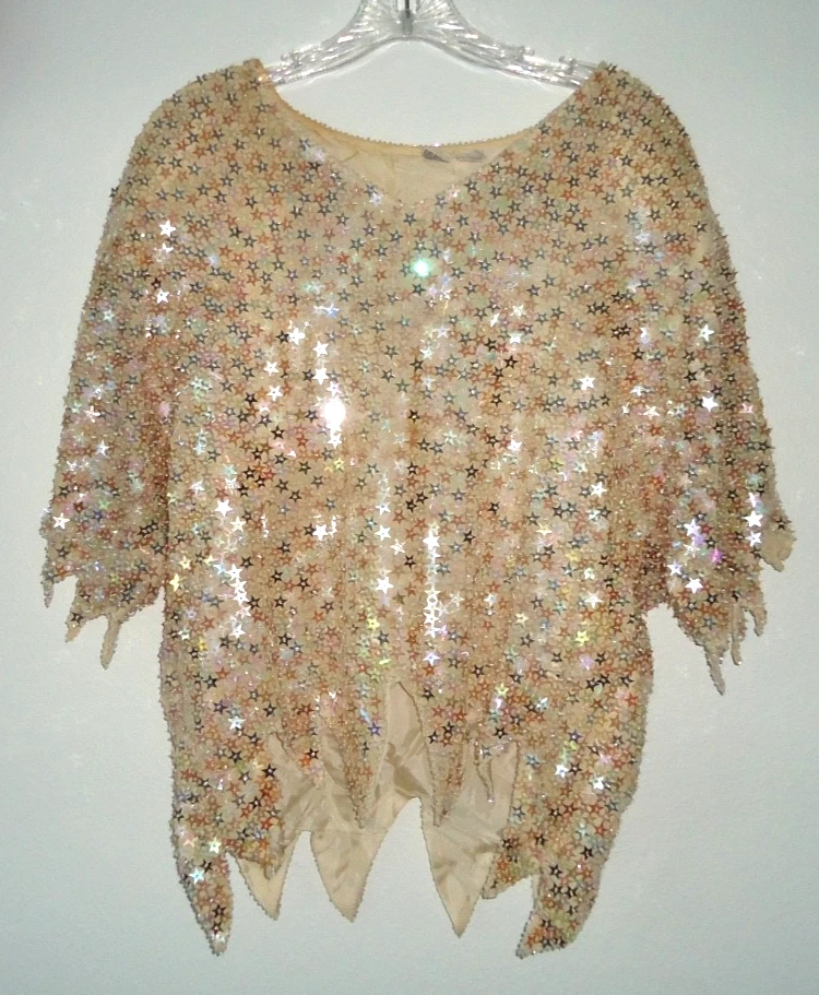 De Colección Excepcional Bege Marfil Seda Lentejuelas + Cuentas Top Talla-M Foto 1 de 4