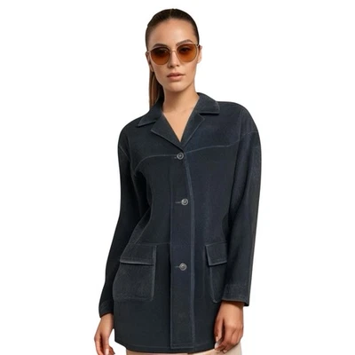 Chaqueta Blazer Vintage Mujer Jessica Holbrook Negra Gamuza Cuero Abotonada Foto 1 de 4