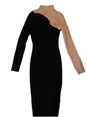 Vestido ajustado tejido acanalado al cuerpo suéter cuello falso bloque de color casi famoso para mujer S Foto 1 de 4