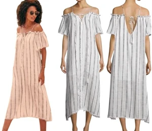 Red Carter White & Black Striped Midi Dress With Tassels XS boho festival - Picture 1 of 10