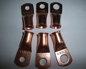 (6) 3/8" 5/16" 1/4"Wire Ring Terminal Copper 1/0 AWG Gauge Connectors Terminals - Picture 1 of 4