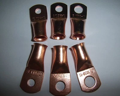 (6) 3/8" 5/16" 1/4"Wire Ring Terminal Copper 1/0 AWG Gauge Connectors Terminals - Image 1 of 4