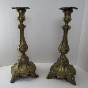 Pair of Antique Polish Brass Sabbath Candlesticks 11 3/4th Inches Tall - Picture 1 of 9