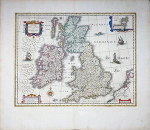 ISOLE BRITANNICHE ORCADI MAGNAE BRITANNIAE ET HIBERNIAE BLU ANTICO COLORATO 1635 - Foto 1 di 13