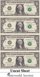 UNITED STATES USA 1 Dollar 1999 P 504 B - New York NY UNCUT 4 IN 1 UNC - Picture 1 of 5