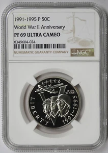 1991-1995-P World War 2 WWII Modern Commemorative 50C Proof PF 69 Ultra Cam NGC - Picture 1 of 4